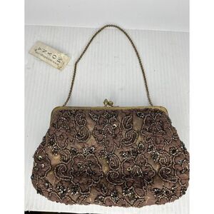Moyna Brown Beaded Purse New With Tags Satin Lining Pristine Condition VTG